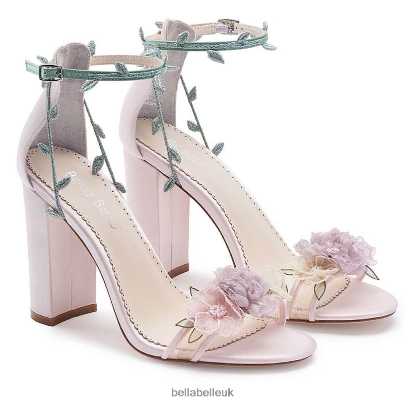 Bella Belle EDEN Blush Block Heels with 3D Flowers 26802119
