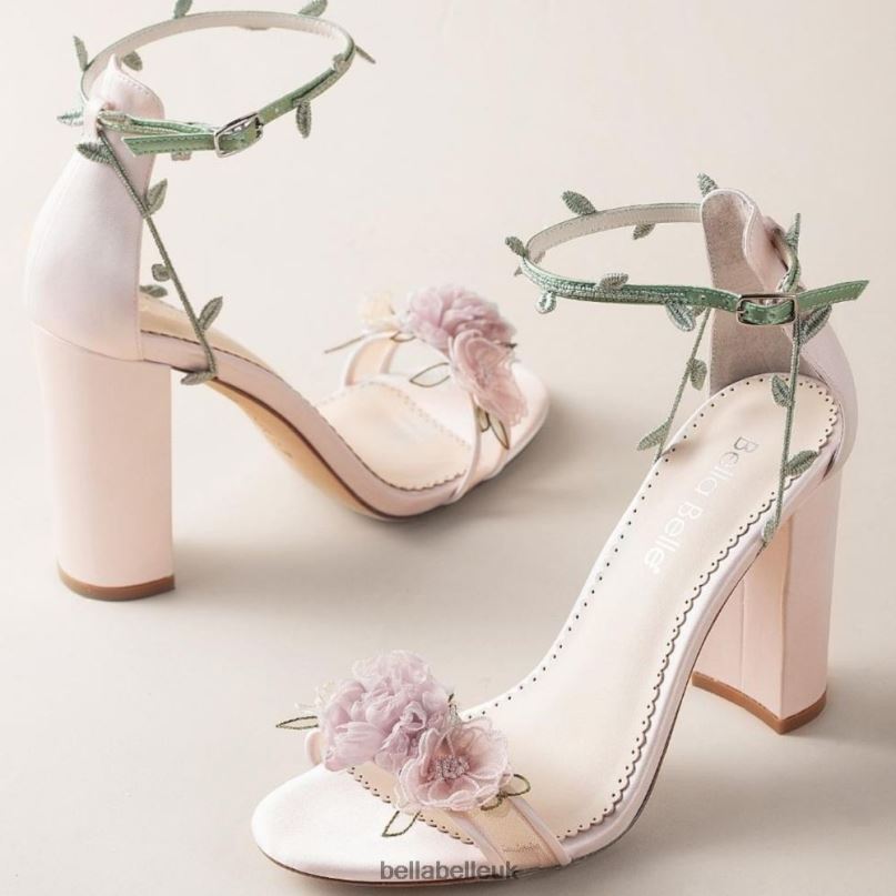 Bella Belle EDEN Blush Block Heels with 3D Flowers 26802119
