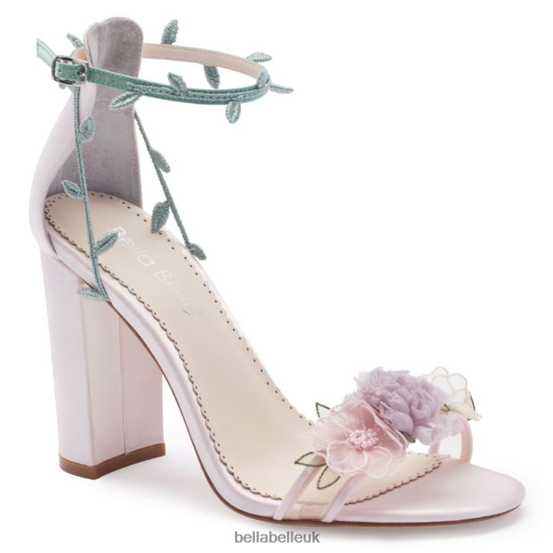 Bella Belle EDEN Blush Block Heels with 3D Flowers 26802119