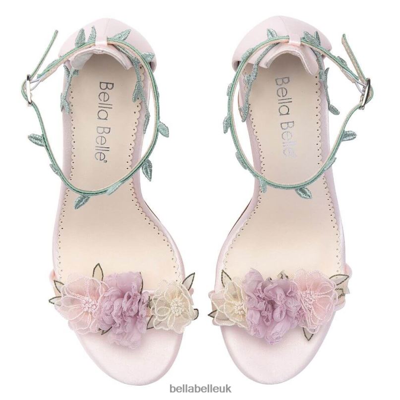 Bella Belle EDEN Blush Block Heels with 3D Flowers 26802119