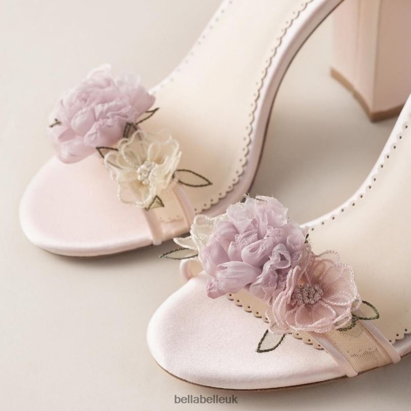 Bella Belle EDEN Blush Block Heels with 3D Flowers 26802119