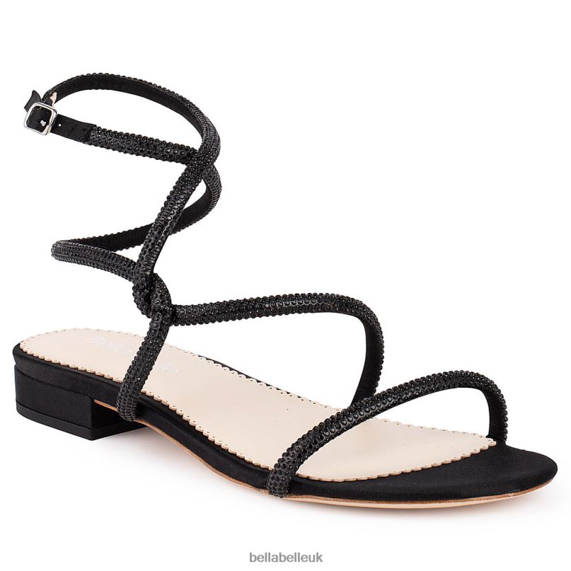 Bella Belle ISLA Flat Crystal Black Tie Up Sandals 26802135