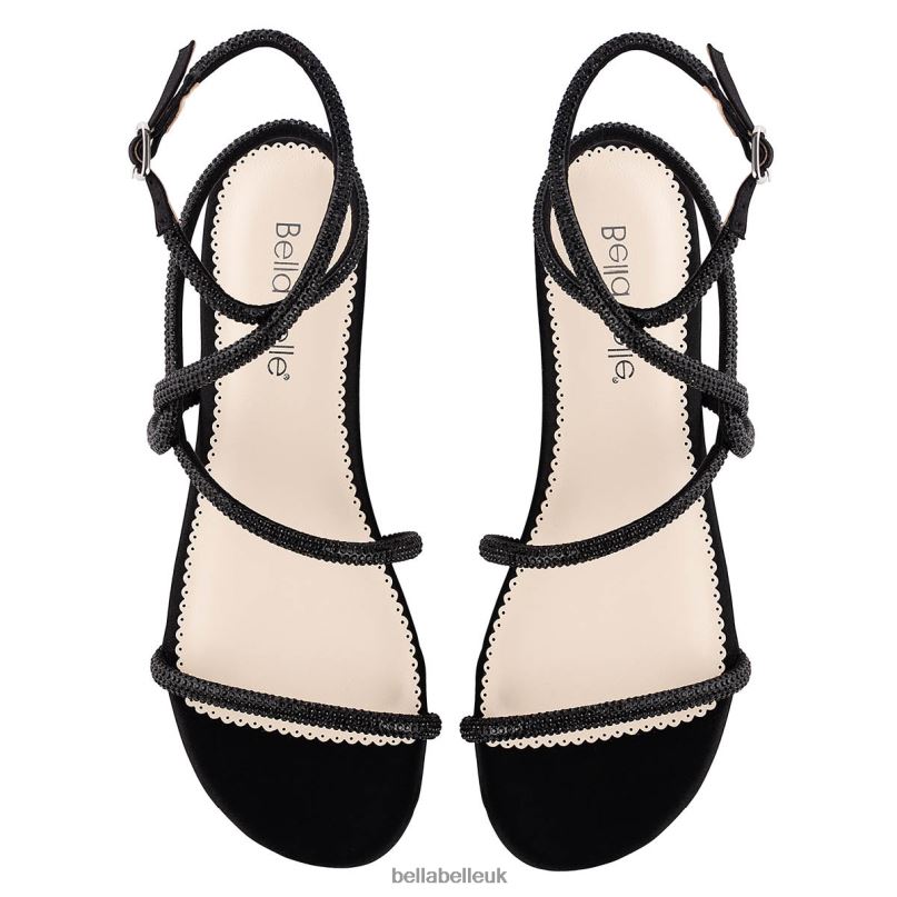 Bella Belle ISLA Flat Crystal Black Tie Up Sandals 26802135