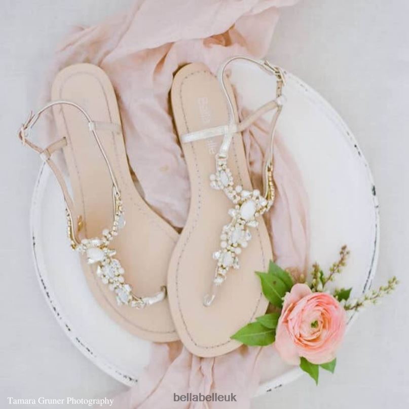 Bella Belle LUNA Gold Jeweled Dressy Flat Sandals for Wedding 26802130