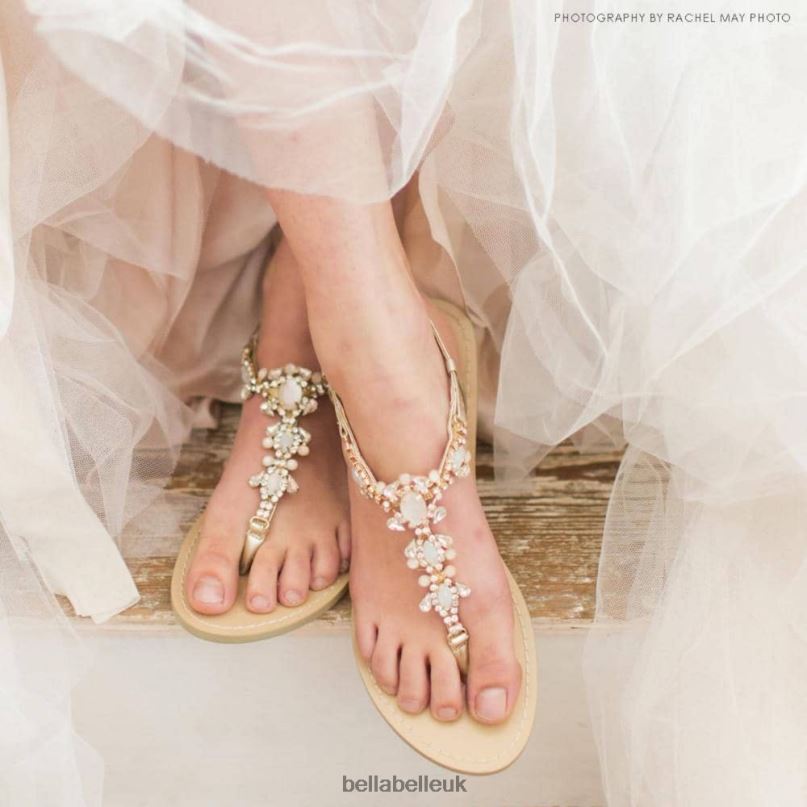 Bella Belle LUNA Gold Jeweled Dressy Flat Sandals for Wedding 26802130