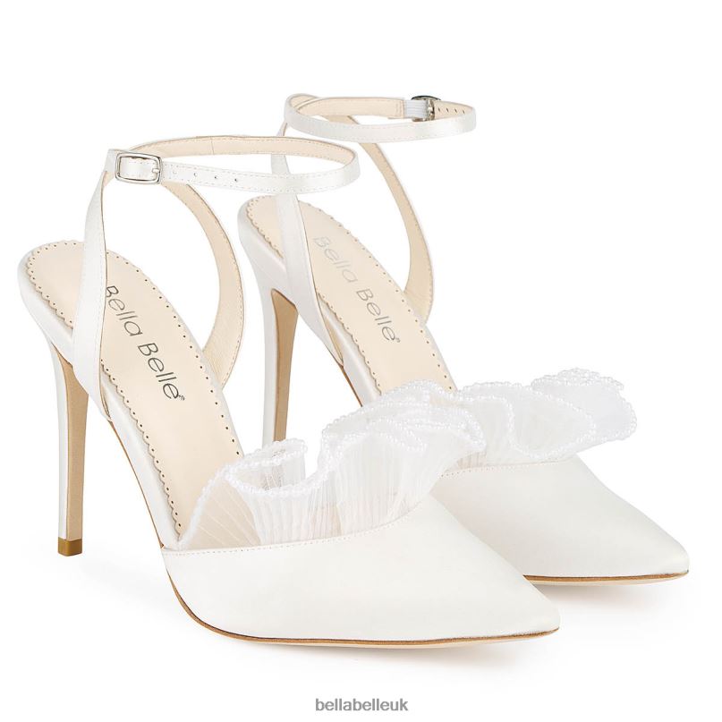 Bella Belle BLAIRE Ivory Pearl Trimmed Ruffle Heels with Ankle Strap 26802101