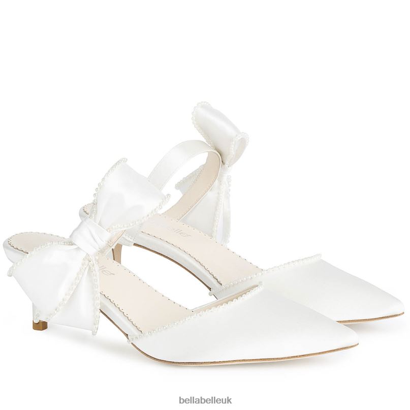 Bella Belle BROOKE Ivory Mule Wedding Shoes with Pearl Trimmed Bows 26802104