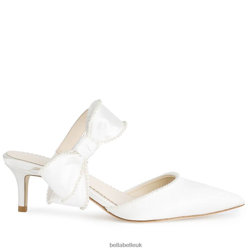 Bella Belle BROOKE Ivory Mule Wedding Shoes with Pearl Trimmed Bows 26802104