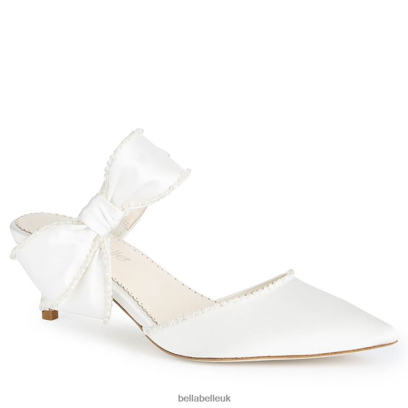 Bella Belle BROOKE Ivory Mule Wedding Shoes with Pearl Trimmed Bows 26802104