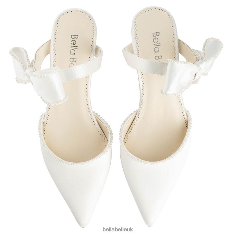 Bella Belle BROOKE Ivory Mule Wedding Shoes with Pearl Trimmed Bows 26802104
