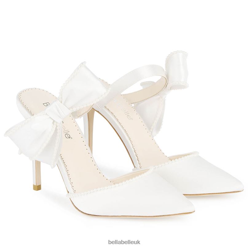 Bella Belle BROOKLYN Ivory Wedding Mules with Pearl Lined Bows 26802109