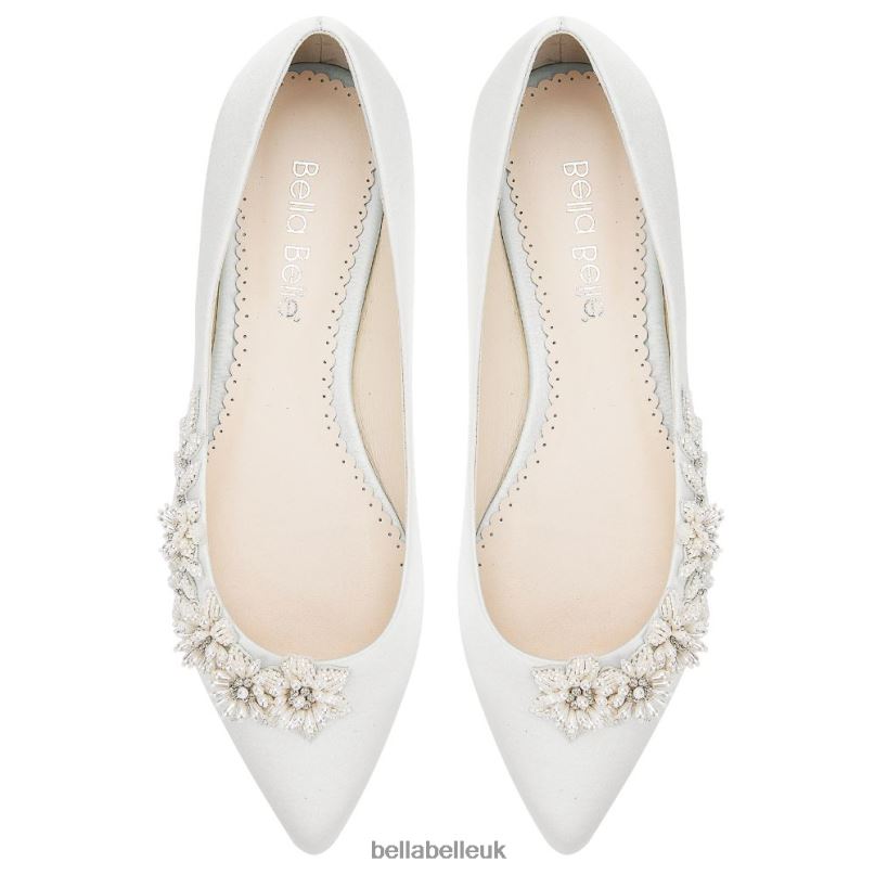 Bella Belle DAISY IVORY 3D Floral Pearl Ivory Wedding Flats 2680283