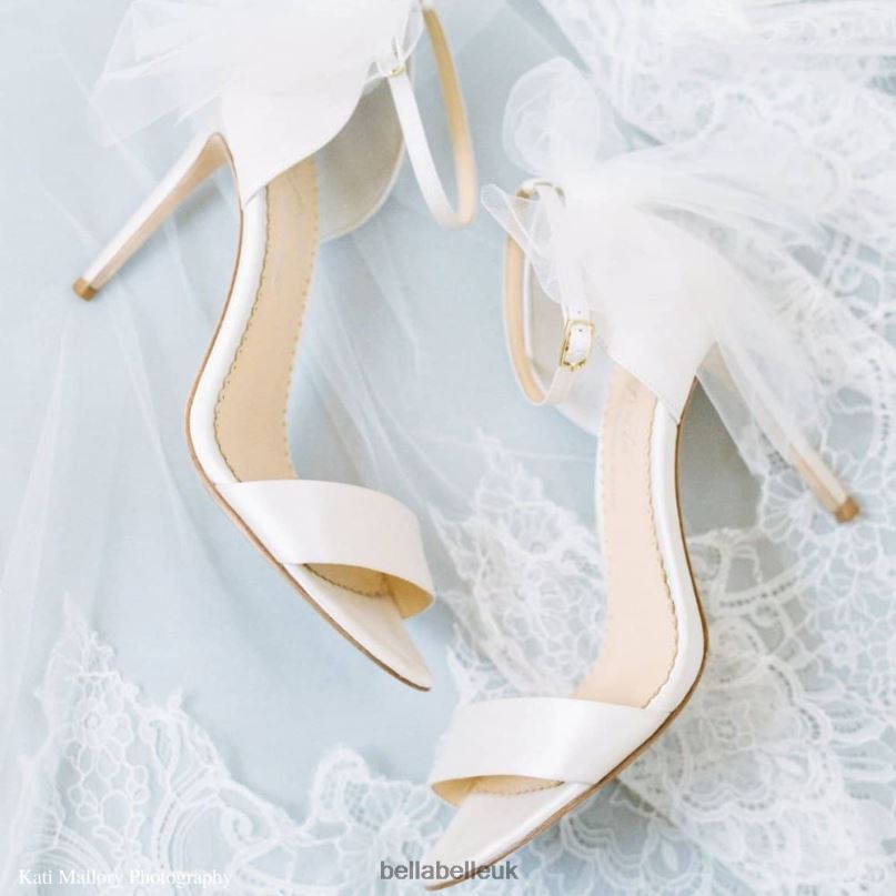 Bella Belle ELISE Ivory Ankle Strap Tulle Bow Heels 2680244