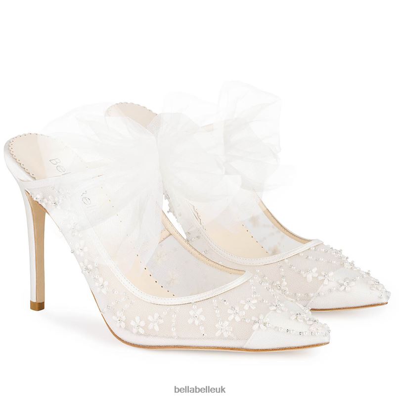 Bella Belle ELOISE Ivory Mule Tulle Bow Heels 26802110