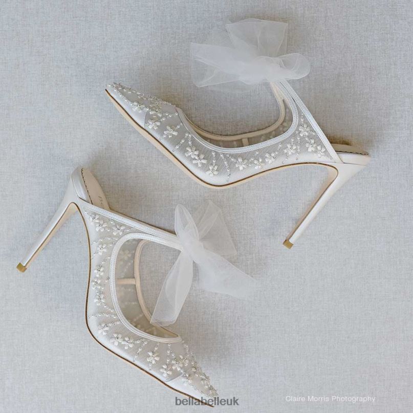 Bella Belle ELOISE Ivory Mule Tulle Bow Heels 26802110