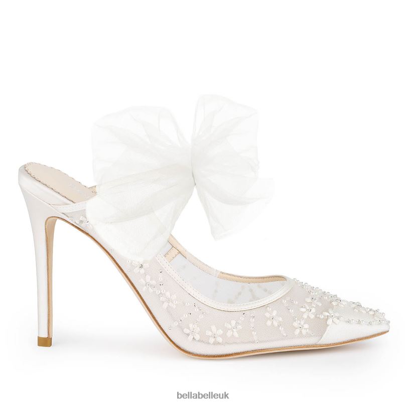 Bella Belle ELOISE Ivory Mule Tulle Bow Heels 26802110