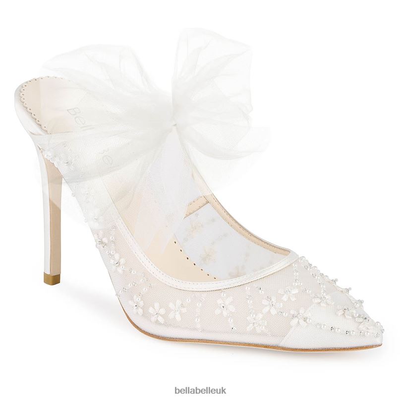 Bella Belle ELOISE Ivory Mule Tulle Bow Heels 26802110