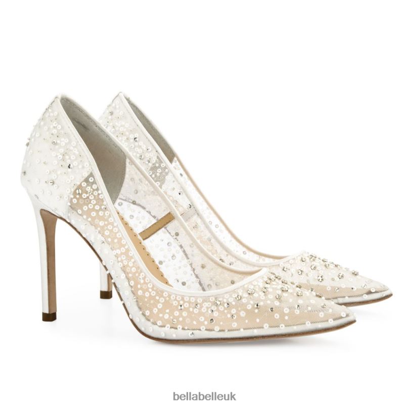 Bella Belle ELSA IVORY Illusion Mesh Ivory Sequin Heels 2680242