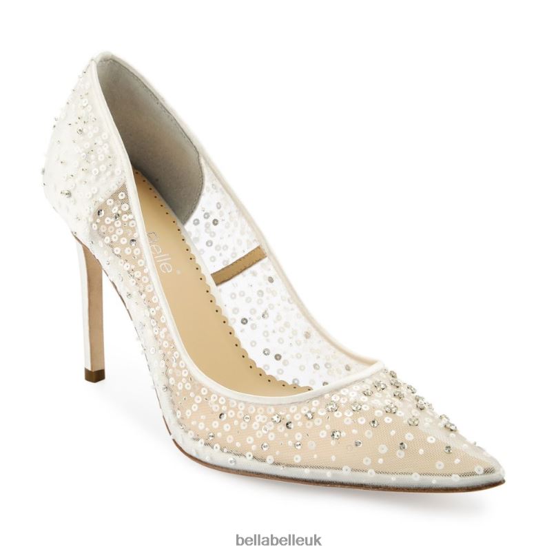 Bella Belle ELSA IVORY Illusion Mesh Ivory Sequin Heels 2680242
