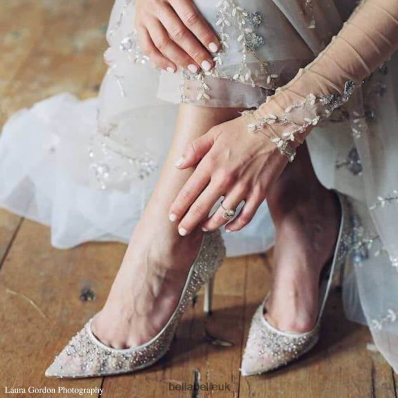 Bella Belle ELSA IVORY Illusion Mesh Ivory Sequin Heels 2680242