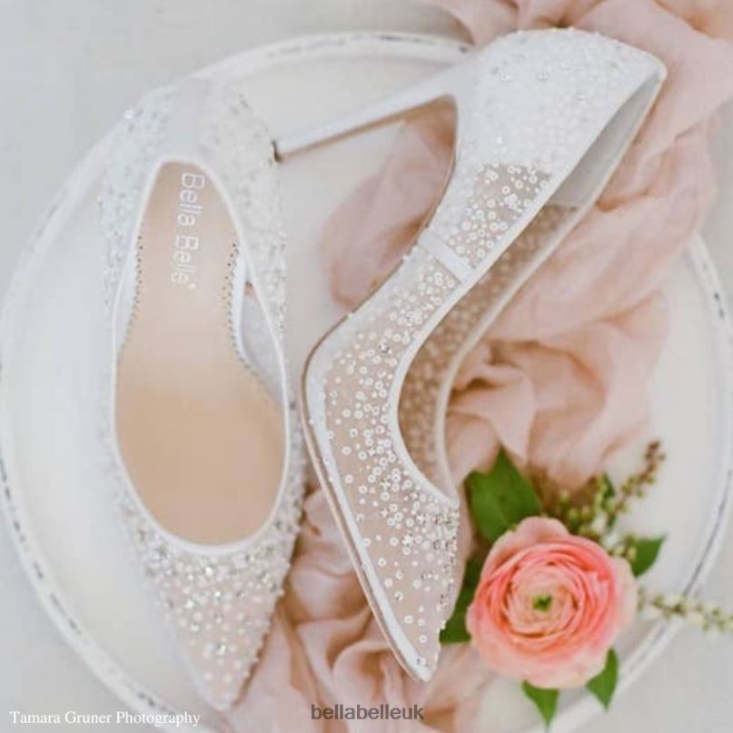 Bella Belle ELSA IVORY Illusion Mesh Ivory Sequin Heels 2680242