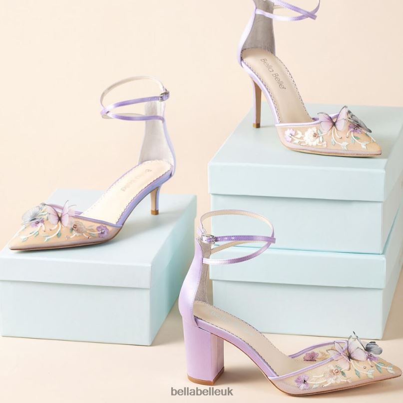 Bella Belle EVE Lavender Butterfly Heels, Garden Party Shoes 26802139