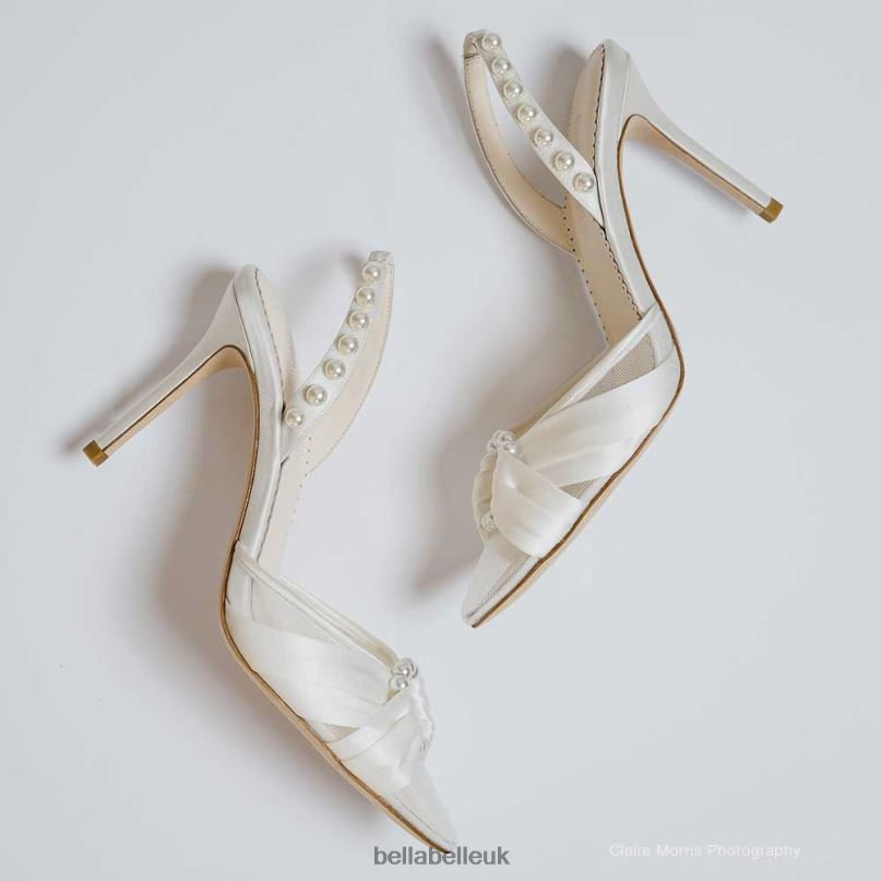Bella Belle FAYE Slingback Pearl Strap Heels with Satin Wrapped Pearl Ring 2680296