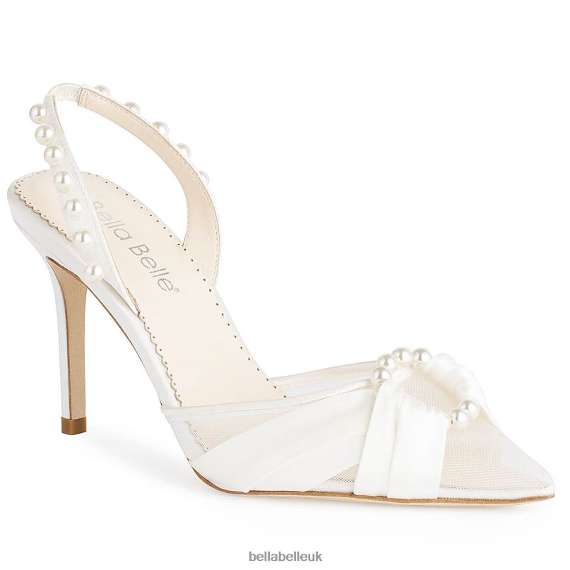 Bella Belle FAYE Slingback Pearl Strap Heels with Satin Wrapped Pearl Ring 2680296