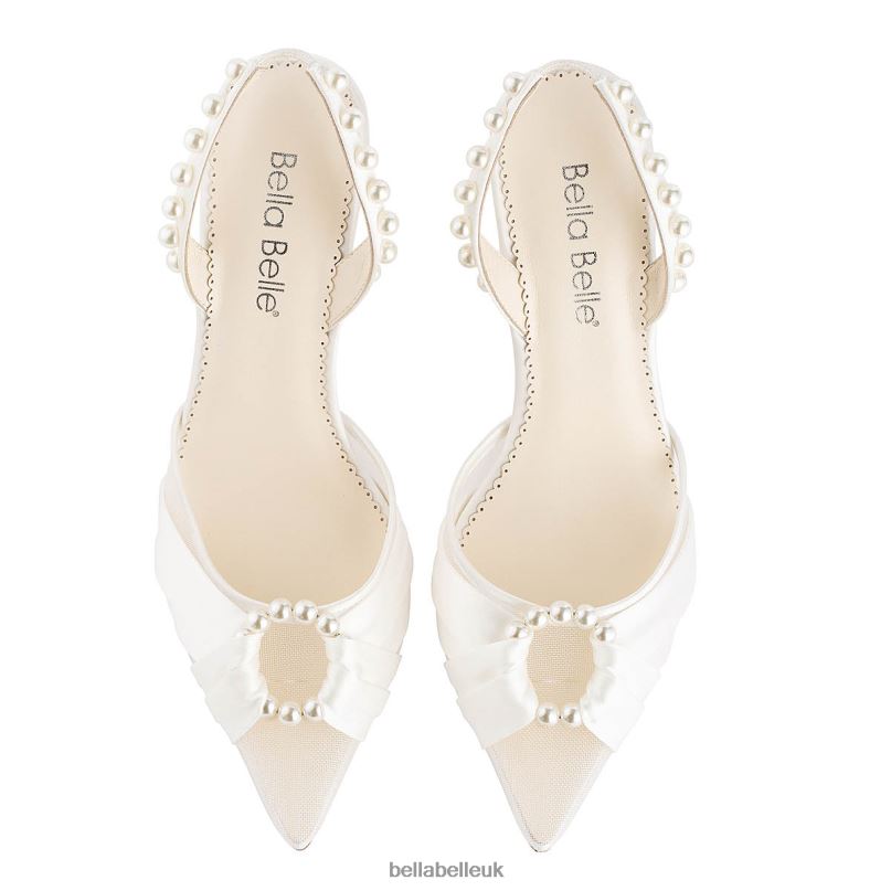 Bella Belle FAYE Slingback Pearl Strap Heels with Satin Wrapped Pearl Ring 2680296