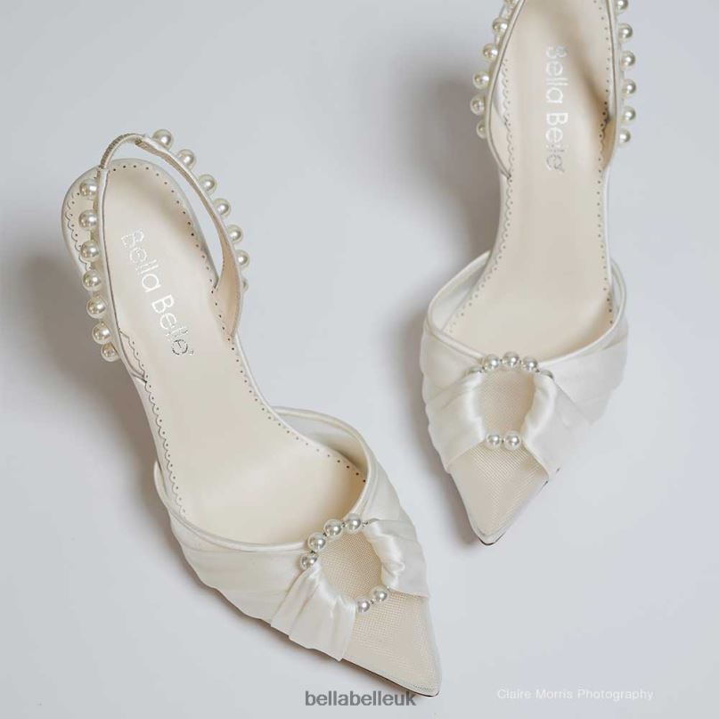 Bella Belle FAYE Slingback Pearl Strap Heels with Satin Wrapped Pearl Ring 2680296