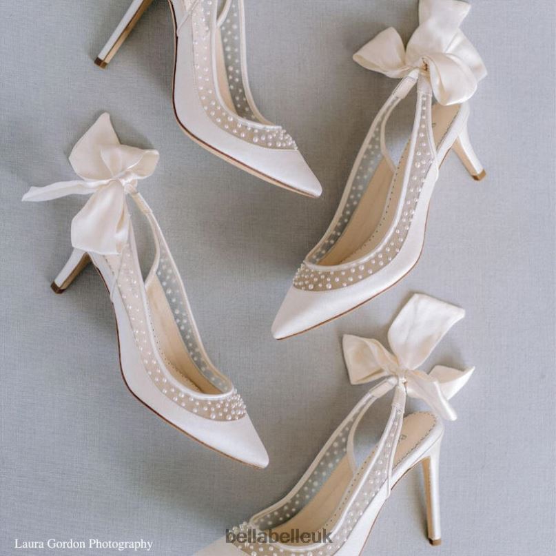 Bella Belle GEORGIA Slingback Pearl Kitten Heels with Scattered Pearls 2680257