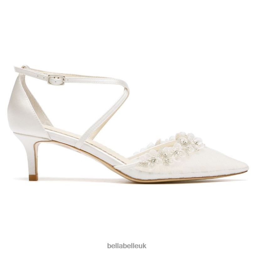 Bella Belle HARMONI Kitten Heel Crystal Trim Flower Organza Wedding Shoes 2680297