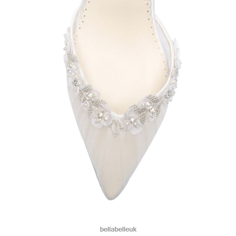 Bella Belle HARMONI Kitten Heel Crystal Trim Flower Organza Wedding Shoes 2680297