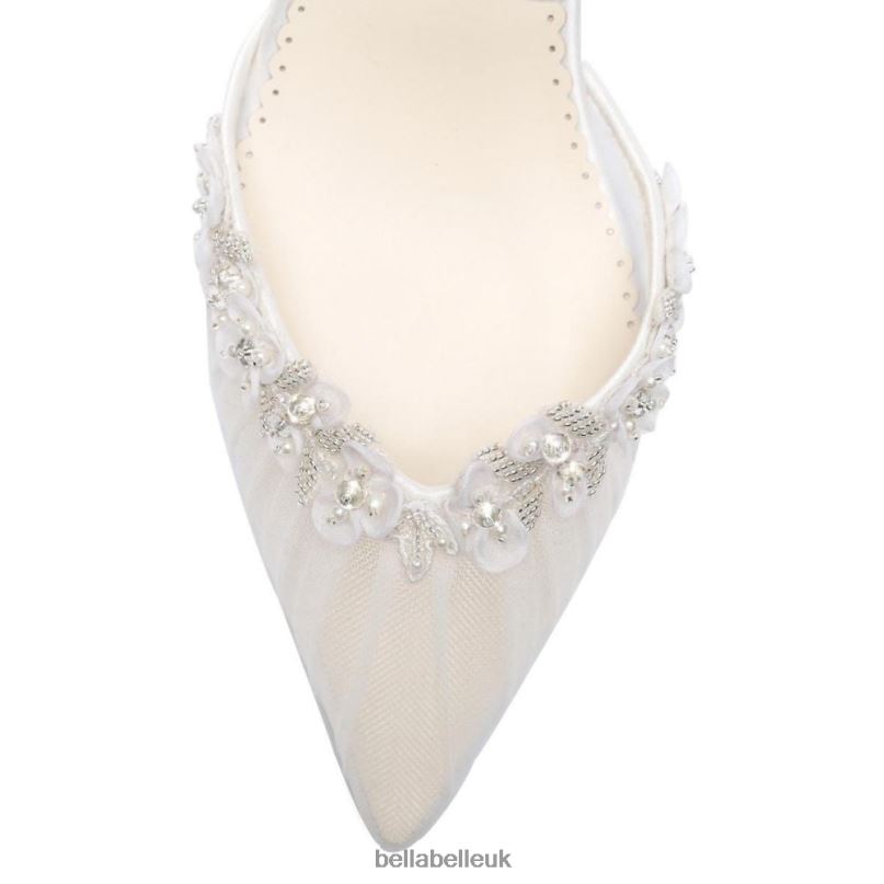 Bella Belle HEIDI Pleated Tulle Floral Trim Block Wedding Heels 2680288