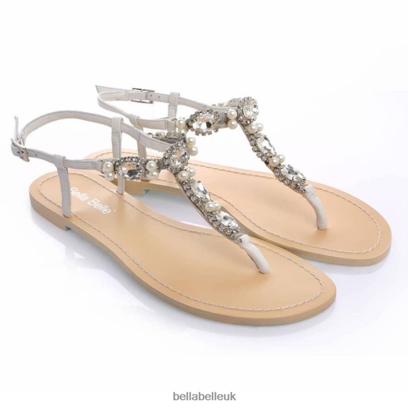Bella Belle HERA Jewels and Pearl, White Leather Dressy Flat Sandals 2680252