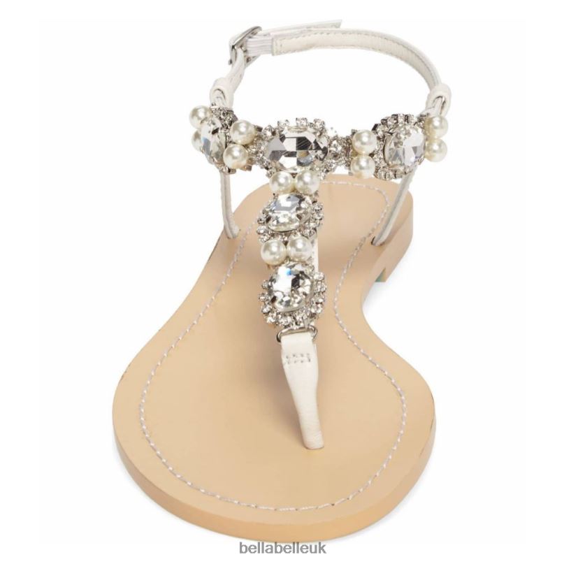 Bella Belle HERA Jewels and Pearl, White Leather Dressy Flat Sandals 2680252