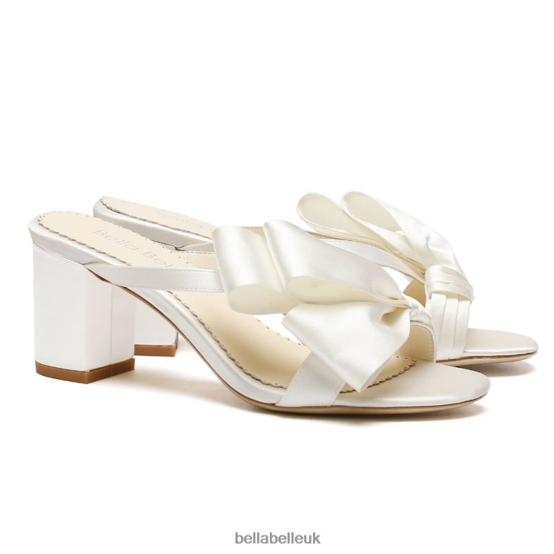 Bella Belle IMANI Ivory Low Block Heel Mules with Asymmetric Bows 2680290