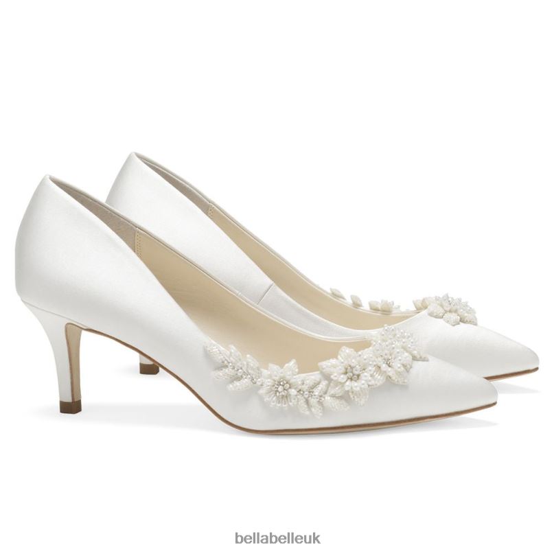 Bella Belle IRIS IVORY 3D Floral Ivory Kitten Heels with Pearls 2680245