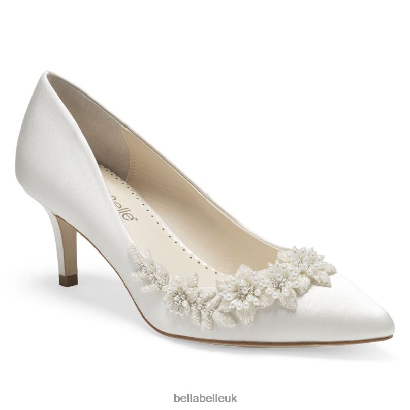 Bella Belle IRIS IVORY 3D Floral Ivory Kitten Heels with Pearls 2680245