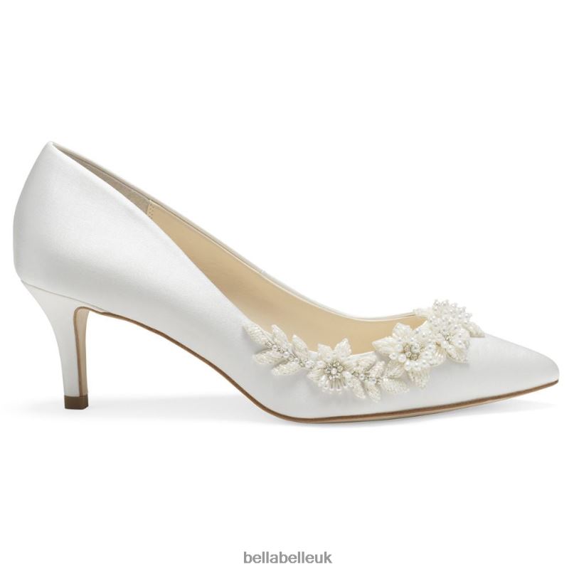 Bella Belle IRIS IVORY 3D Floral Ivory Kitten Heels with Pearls 2680245