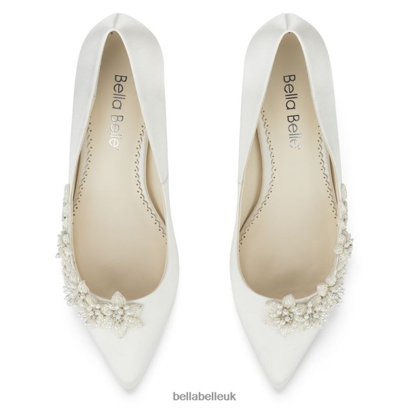Bella Belle IRIS IVORY 3D Floral Ivory Kitten Heels with Pearls 2680245