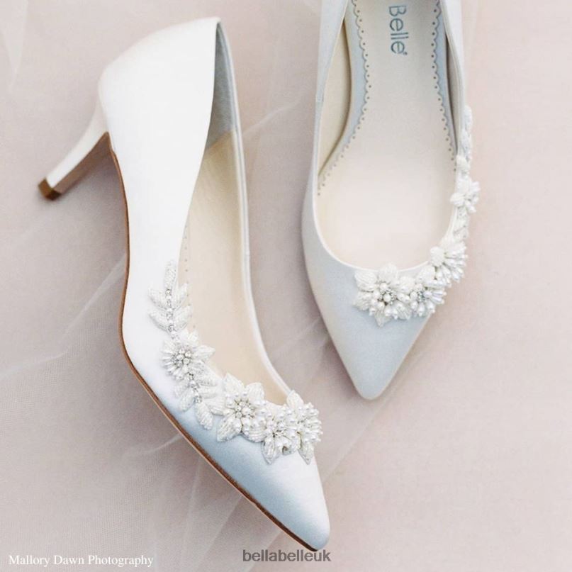 Bella Belle IRIS IVORY 3D Floral Ivory Kitten Heels with Pearls 2680245