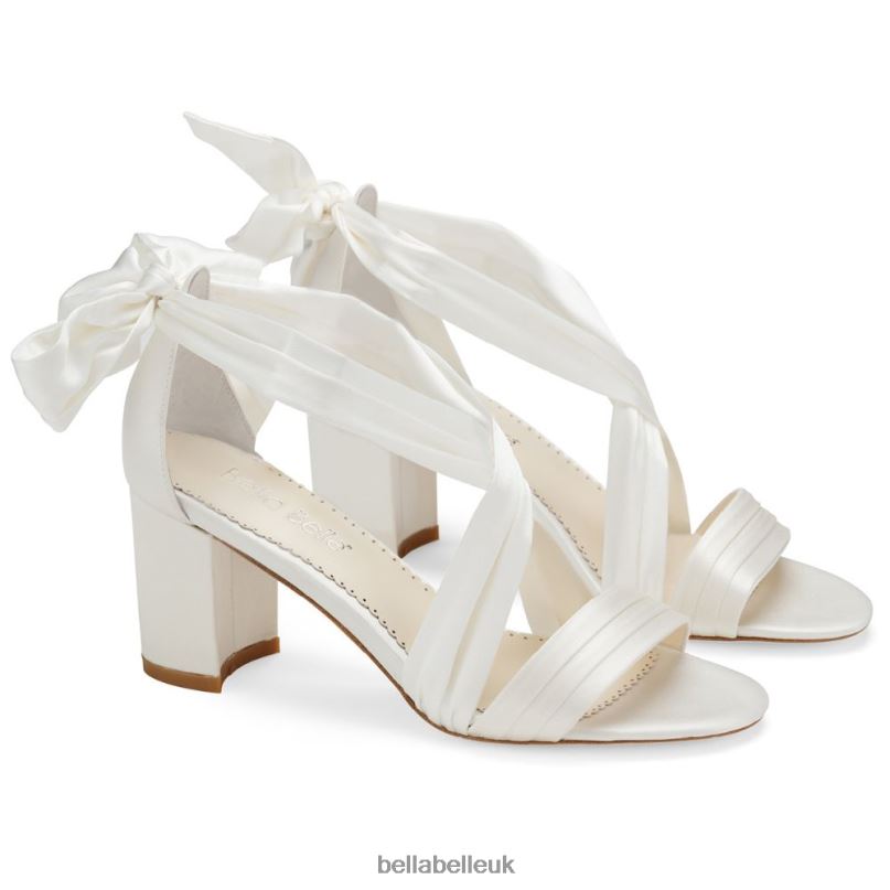 Bella Belle KELLY Open Toe Ivory Ribbon Block Heels 2680251