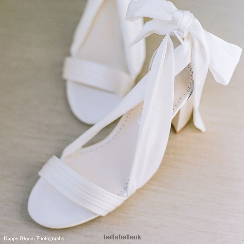 Bella Belle KELLY Open Toe Ivory Ribbon Block Heels 2680251