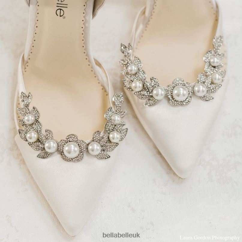 Bella Belle LILIAN D¡¯Orsay Cut, Ivory Silk, Crystal and Pearl Studded Heels 2680281