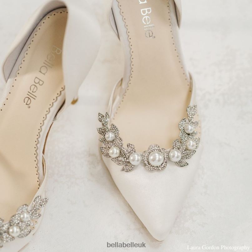 Bella Belle LILIAN D¡¯Orsay Cut, Ivory Silk, Crystal and Pearl Studded Heels 2680281