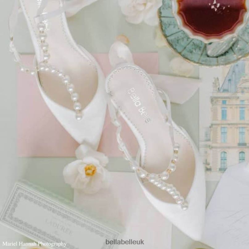 Bella Belle LUCIA T-Strap Pearl Kitten Heels with Silk Ankle Bow 2680243