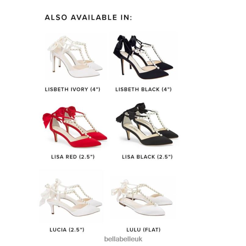 Bella Belle LUCIA T-Strap Pearl Kitten Heels with Silk Ankle Bow 2680243