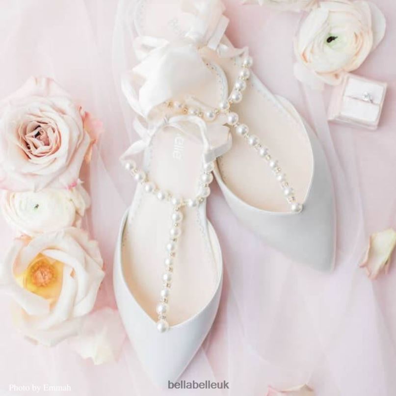 Bella Belle LUCIA T-Strap Pearl Kitten Heels with Silk Ankle Bow 2680243