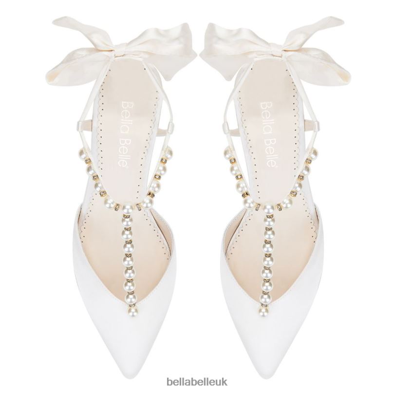 Bella Belle LUCIA T-Strap Pearl Kitten Heels with Silk Ankle Bow 2680243